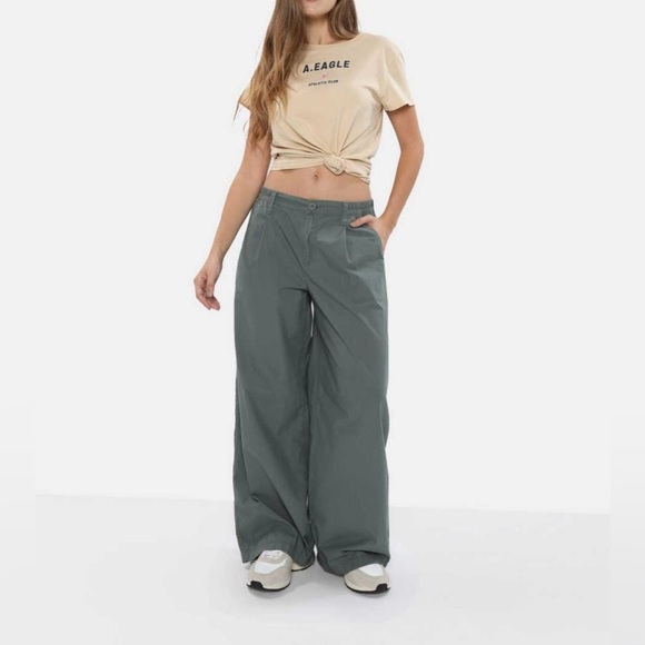 Aerie High Waisted Super Baggy Satin Pant green size xl silky trouser wide leg - Picture 1 of 9